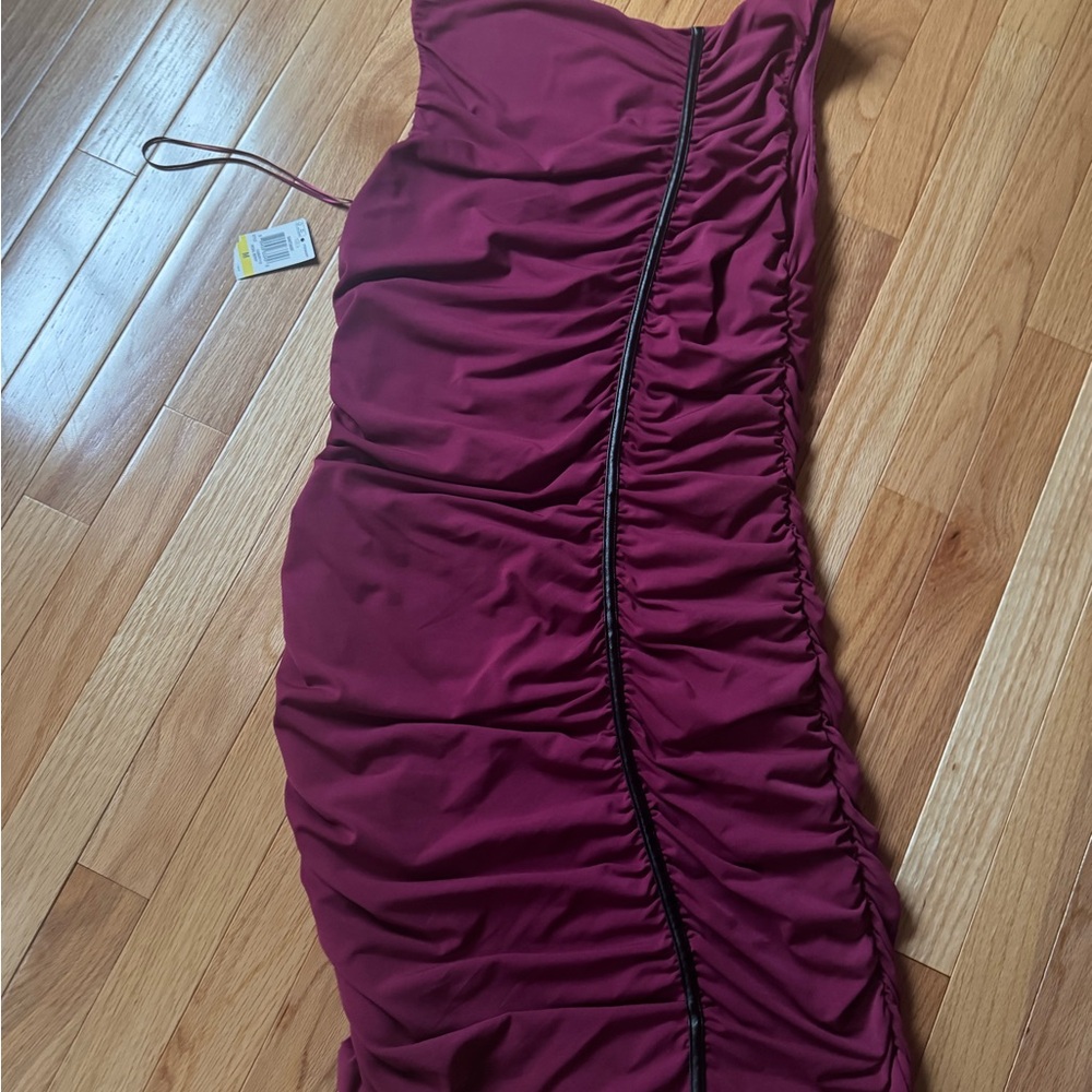 Thalia Sodi Strapless Wine Dress with Black Trim